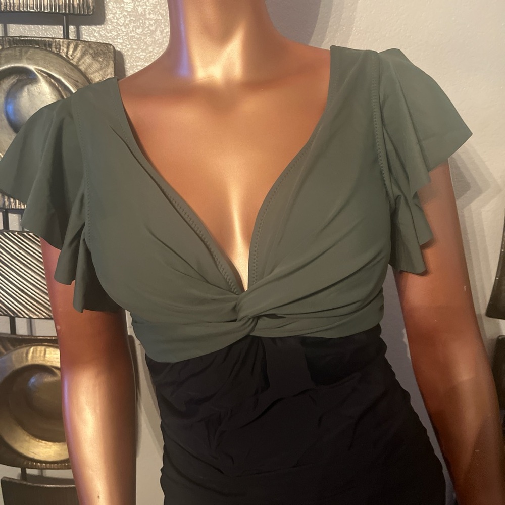 Green Flutter Sleeve Tie Front One Piece